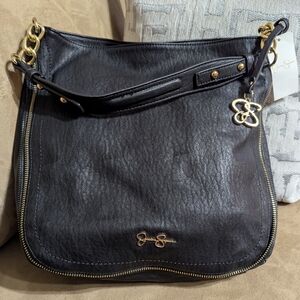 Jessica Simpson Black Celina Shoulder Hobo Bag with Gold Accents
